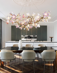 Lampu Chandelier Keramik LED Bunga Ginkgo Pink untuk Dekorasi Interior Rumah Villa Ruang Tamu Ruang Makan Gaya Natural - Product Image 3