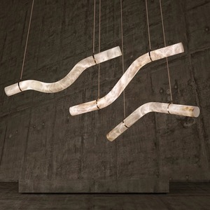 Postmodern Minimalist Marble Pendant Light Led Long Irregular Shape Designer Chandelier For Restaurant Bar - Product Image 5