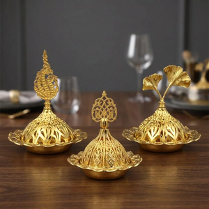 Quemador de Incienso de Metal Dorado de Lujo, Porta Bakhoor Arabesco, Plato Decorativo para Adornos, Centro de Mesa, Decoración para el Hogar - Product Image 5
