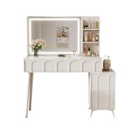 Ensemble coiffeuse de luxe en bois crème de style européen avec miroir LED et rangement à tiroirs pour chambre à coucher