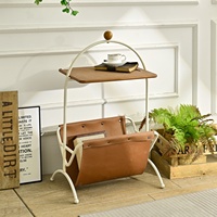 Table basse INNOVA extensible, durable, décorative, moderne, avec panneau en bois et côtés en métal, montage facile, poignée en cuir
