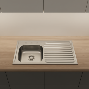 Évier de cuisine à cuve unique 100x50 cm, cuve gauche, acier inoxydable brossé, design à trois trous, style minimaliste, facile à nettoyer - Product Image 2