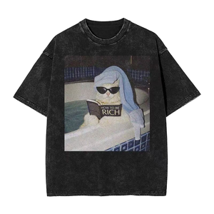 Camiseta Unisex Divertida con Estampado de Bañera, 100% Algodón Orgánico, Estilo Vintage Lavado, Negra, Oversize, Casual, Holgada - Product Image 1