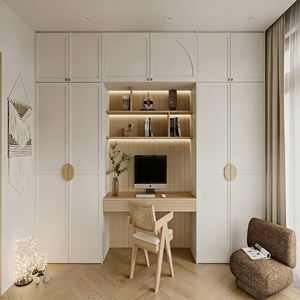 Armoire en bois massif moderne personnalisée BALOM avec bandes lumineuses LED cachées et étagères ouvertes, Meubles de chambre à coucher Ardrobe - Product Image 3