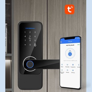 Serrure de porte intelligente Qleung S810 en alliage d'aluminium noir avec empreinte digitale, mot de passe, carte et application Tuya pour intérieur - Product Image 2