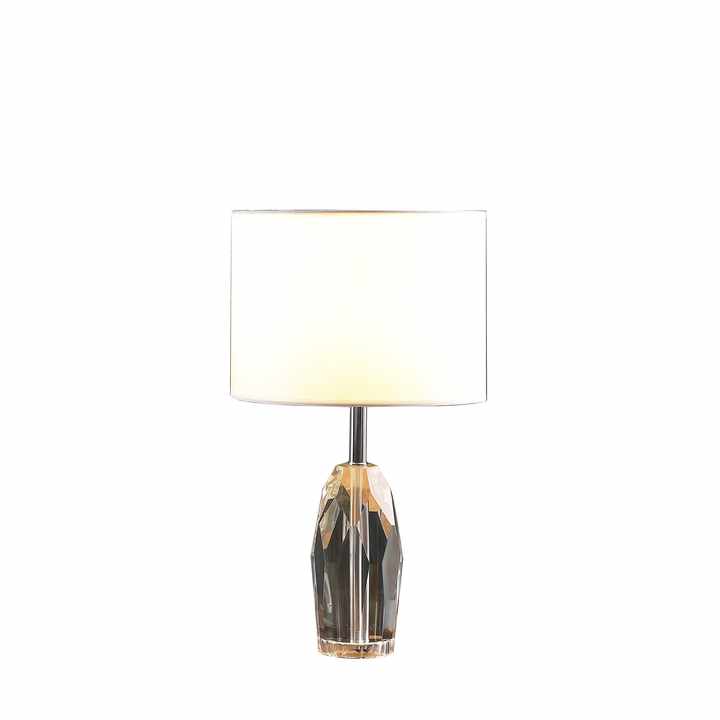 HMS 19\" Modern European Chrome and Faceted Crystal Urn Table Lamp with White Drum Shade Battery-Powered LED Ambient Light