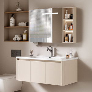 Modern walnut bathroom cabinet ceramic integrated basin bathroom wash basin cabinet combination face wash basin - Product Image 3