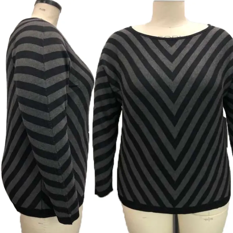 Striped Crew Neck Knit Casual Long Sleeve Custom Pullover Knitted Tops Women Sweater