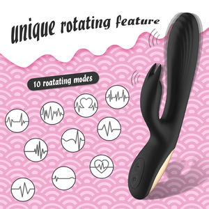Vibratore di coniglio ricaricabile USB con 10 modalità di rotazione impermeabile in Silicone Design doppio motore testa curva giocattolo per adulti - Product Image 2