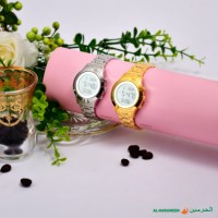 Jam tangan dial Arab emas pergelangan tangan pasangan yang direkomendasikan untuk kekasih Islam dengan kompas qibla alarm azan