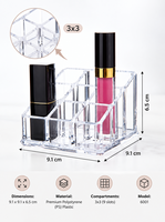 Organisateur de maquillage en acrylique transparent, boîte de rangement cosmétique à 9 compartiments pour rouges à lèvres, pinceaux, articles de toilette