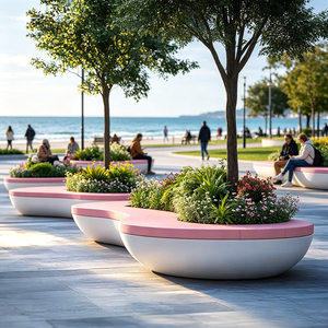 Modern Outdoor Seating With Tree Planter Custom Fiberglass Artistic Seating Commercial Landscape Furnishings - Product Image 3