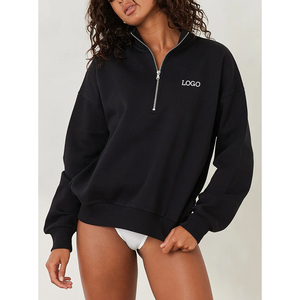 F230375 Felpa Oversize Personalizzata OEM ODM per <span class=keywords><strong>Donna</strong></span>, Collo Alto, Orlo a Costine, Mezza Zip, Pullover Invernale - Product Image 1