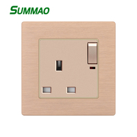 Enchufe de Pared con Logotipo Personalizado Tipo Hotel 86, de Aluminio, con Cable de Alimentación, Estándar UK 13A, Esquinas Cuadradas, con Interruptor e Indicador Luminoso
