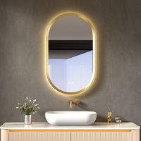 Espejo de Baño con Marco Dorado, LED Inteligente Antivaho, Retroiluminado, Espejo de Vanidad de Pared, Espejo de Lujo para Baño, para Proyectos Residenciales y Hoteles