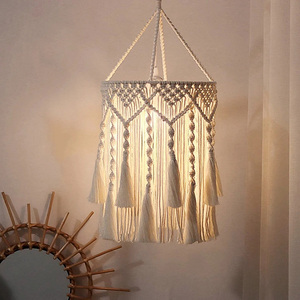 <span class=keywords><strong>Abat</strong></span>-<span class=keywords><strong>jour</strong></span> en macramé fait main avec <span class=keywords><strong>franges</strong></span> et pompons, style bohème décoratif - Product Image 2