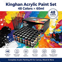 Kinghan Professionelles 48-Farben 60ml Acrylfarben-Set mit Stein, Glas, Leinwand & Papier - Lichtbeständig