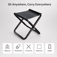Chaise pliante portable carrée d'extérieur, chaise de jardin, chaise de pêche, chaise de camping, ultra légère, en acier carbone, tissu Oxford 600D, noire