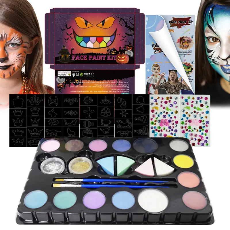 Kit de pintura facial, pintura facial personalizada, multi cores, festa, fácil de lavar, conjunto de tatuagem, corpo e rosto, paleta de tinta