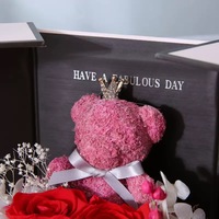 Coffret Cadeau Collier avec Rose Éternelle et Adorable Petit Ours, Fleurs Conservées, Idéal pour la Saint-Valentin, Cadeau pour Maman et Femmes