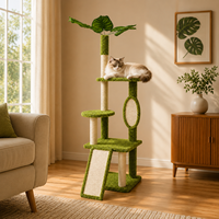 Arbre à chat en peluche robuste et écologique en forme de plante, avec poteaux à gratter en sisal, structure d'escalade multi-niveaux en velours, emballage en carton