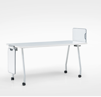 Table de formation pliante à plateau rabattable, bureau mobile avec plateau aspect bois, roulettes et panneau tableau blanc suspendu amovible