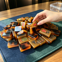 Funky Trade Custom Série Ambre Tortoiseshell 1.42*0.98*0.43 pouces Marbrure tourbillonnante 160 pièces Jeu de tuiles de Mahjong en acrylique Américain