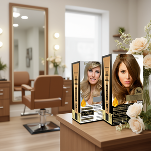 Tinte Permanente para el Cabello Thader Pharma V-Color 703 Rubio Medio Dorado Natural Sin Amoníaco Con Líquido Dorado y Aceites Florales - Product Image 3