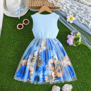 ชุดเดรสพิมพ์ลายดอกไม้หรูหราสำหรับเด็กผู้หญิง 4-8 ปี แขนสั้นระบายน่ารัก โบว์สวยงาม เสื้อผ้าสำหรับงานปาร์ตี้เด็ก - Product Image 2