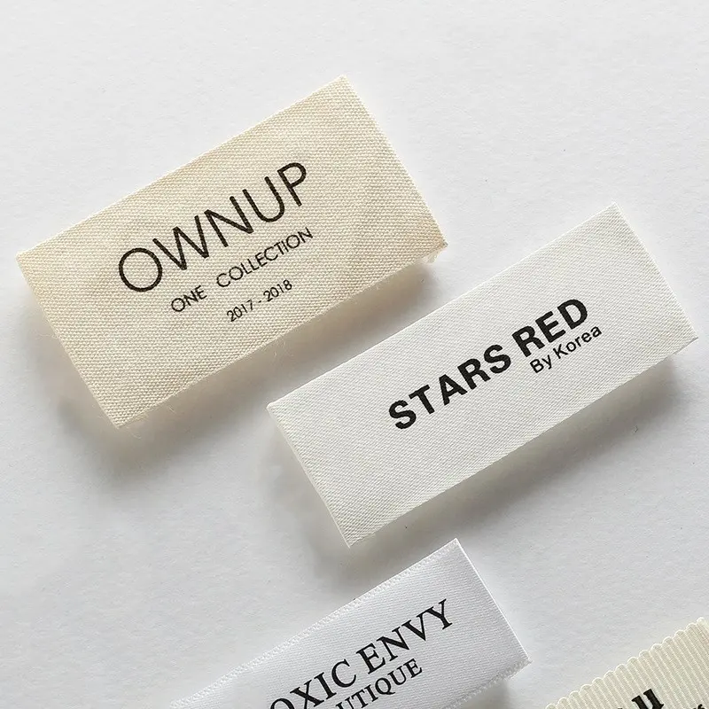 Etiqueta personalizada de tamanho de gola de serigrafia fita de algodão mancha etiquetas personalizadas etiqueta de roupas impressa