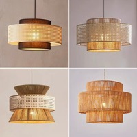 Lámpara colgante de ratán Vintage japonesa, lámpara de techo de cuerda superior con pantalla para decoración de hogar y casa de té, aplicación interior