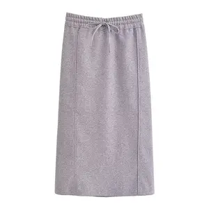 Zatrhmbm Dames 2023 Nieuwe Mode Rechte Rok Retro Hoge Taille Elastische Trekkoord Dames Midi Rok