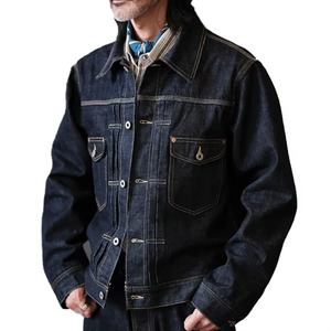 Wholesale OEM Service Button Fly <b>Men</b> <b>Denim</b> <b>Jacket</b> Heavyweight Japanese Selvedge <b>Denim</b> <b>Jacket</b> Vintage Raw <b>Denim</b> <b>Jacket</b> <b>Men</b> - Product Image 1