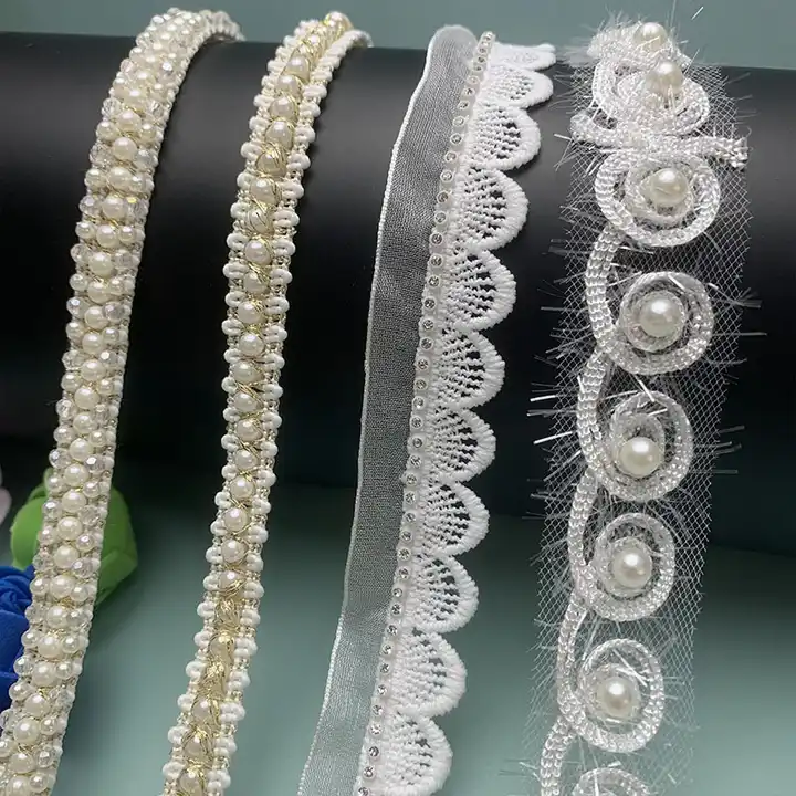 vintage pearl lace edge trim ribbon