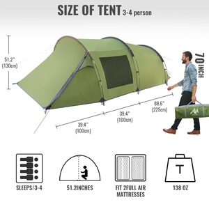 Tente familiale double couche pour 3-4 personnes avec véranda, imperméable quatre saisons, installation rapide pour le camping, la randonnée et les voyages - Product Image 5