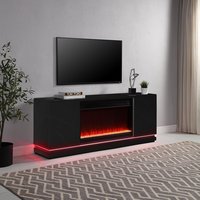 Meuble de salon convertible de luxe moderne en bois doré avec panneau de rangement, console miroir et buffet avec cheminée