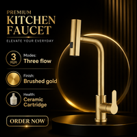 Robinet de cuisine de luxe certifié CE, rotatif, 3 modes, en or brossé, eau chaude et froide, SUS 304, pour évier, robinet de cuisine à poignée unique