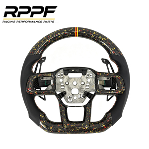 Pour <span class=keywords><strong>Mustang</strong></span> <span class=keywords><strong>GT</strong></span> S650 2024+ Ecoboost, palettes de changement de vitesse magnétiques, flocons rouges et jaunes forgés, volant en fibre de carbone forgé - Product Image 1