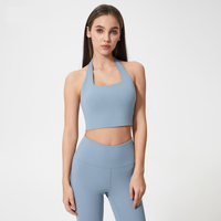 Sujetador deportivo OEM para mujer, con cuello halter, acolchado, de alta elasticidad, ajuste ceñido, para correr, gimnasio, fitness, marca privada, venta al por mayor