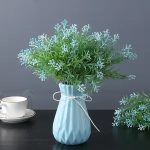 저렴한 가격 플라스틱 웨딩 천장 꽃 장식 7 포크 쌀 곡물 잔디 대나무 잎 Rime 안개 인공 꽃