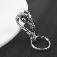 Llaveros al por mayor de fábrica, llaveros de acero inoxidable, accesorios de joyería metálica, grabado de logotipo de marca, diseño de cabra