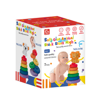 Ensemble de Jouets de Construction Éducatifs pour Enfants Nourrissons Petit Lion Jeu d'Empilage de Gâteau Rond Doux avec Animaux en Plastique Souple