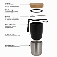 Vente en gros de boîtes à lunch isothermes en acier inoxydable avec logo personnalisé, 500 ml, 17 oz, couvercle en bambou, double paroi, isolation sous vide, avec cuillère