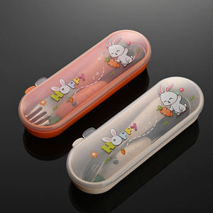 Ensemble de fourchette et cuillère portables en acier inoxydable 304 pour enfants, motif carotte créatif, trois pièces, pour l'alimentation des bébés, forme de dessin animé, vaisselle - Product Image 6