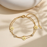 Bracelet à breloques marguerites en acier inoxydable 304, chaîne maille forçat dorée, breloques florales marguerites pendantes, bijou de poignet étanche