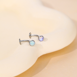 G23 titanio 14G Base convexa CZ flotante ombligo anillos ópalo curvado Barbell ombligo Bar Piercings Sexy mujer joyería regalo - Product Image 4