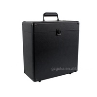 Boîte de rangement pour disques vinyles en bois et cuir avec couvercle, boîte de transport pour disques de 12 pouces