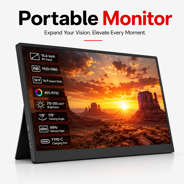 Wholesale 15.6 Inch 1080P FHD IPS Monitor 10.9mm Ultra Slim Lightweight 740g External Display For Laptop Gaming Portable Monitor