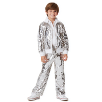 Costume de scène pour garçons, enfants, orné de paillettes, en polyester, tenue de danse, ensemble veste et pantalon formel