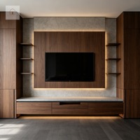 Mueble de TV Contemporáneo XINGRUO a Medida, con Detalle Chevron en Madera de Nogal, Mueble Multimedia de Lujo Personalizado con Iluminación LED